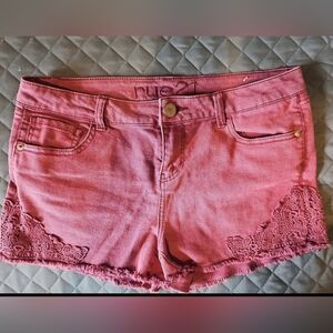 Rue21 Maroon Lace-Trim Denim Shorts Size 7/8